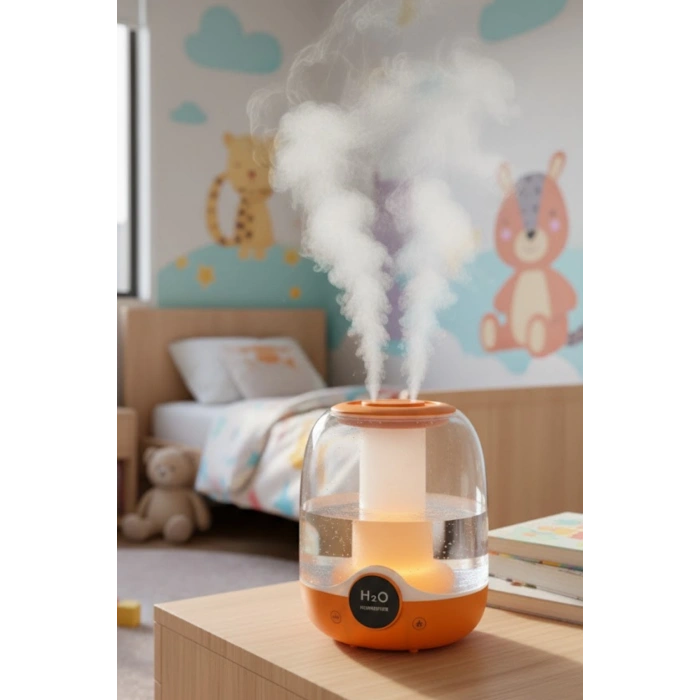 Glr K07 Turuncu Çift Spreyli Ultrasonik Sessiz Hava Nemlendirici ve Gece Lambası | 3L Kapasite