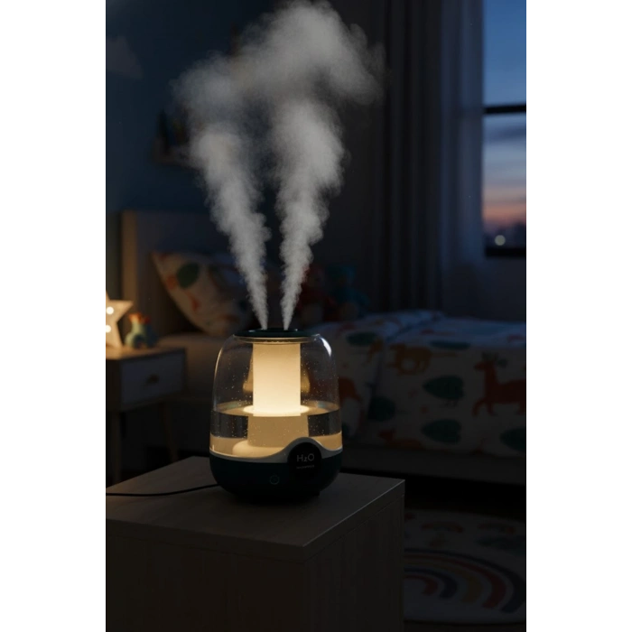 Glr K07 Yeşil Çift Spreyli Ultrasonik Sessiz Hava Nemlendirici ve Gece Lambası | 3L Kapasite