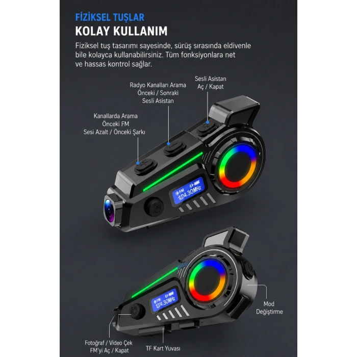 Glr K19 Kameralı Kask Kulaklığı Motosiklet İnterkom Bluetooth 5.4 GPS Sürüş Kayıt Cihazı