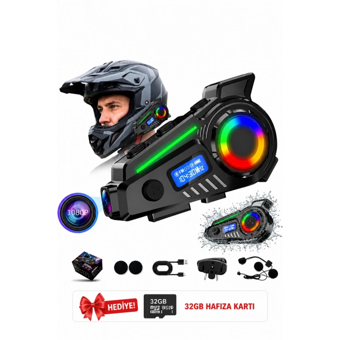 Glr K19 Kameralı Kask Kulaklığı Motosiklet İnterkom Bluetooth 5.4 GPS Sürüş Kayıt Cihazı