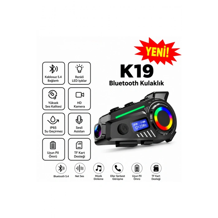 Glr K19 Kameralı Kask Kulaklığı Motosiklet İnterkom Bluetooth 5.4 GPS Sürüş Kayıt Cihazı