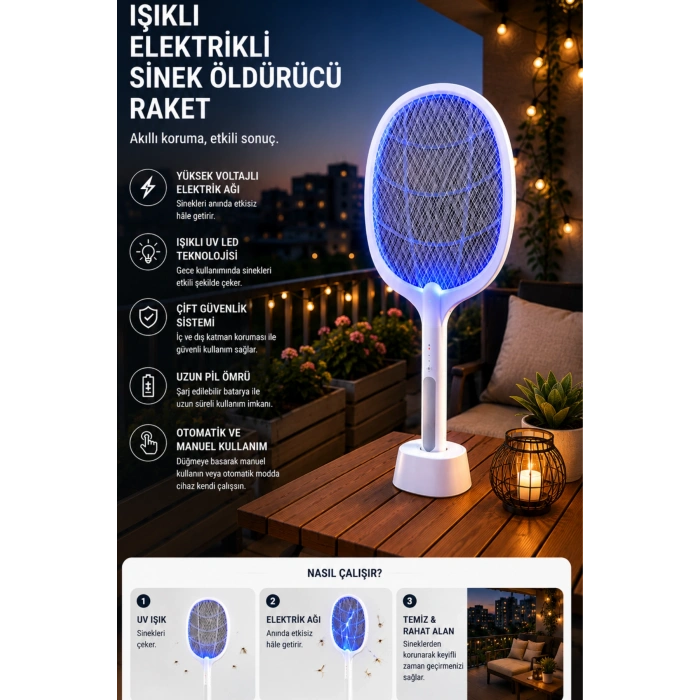 Glr LTD-618 Şarj Edilebilir Sivrisinek Raketi  Sinek Öldürücü Tuzak Lamba Type-C Şarjlı Stantlı