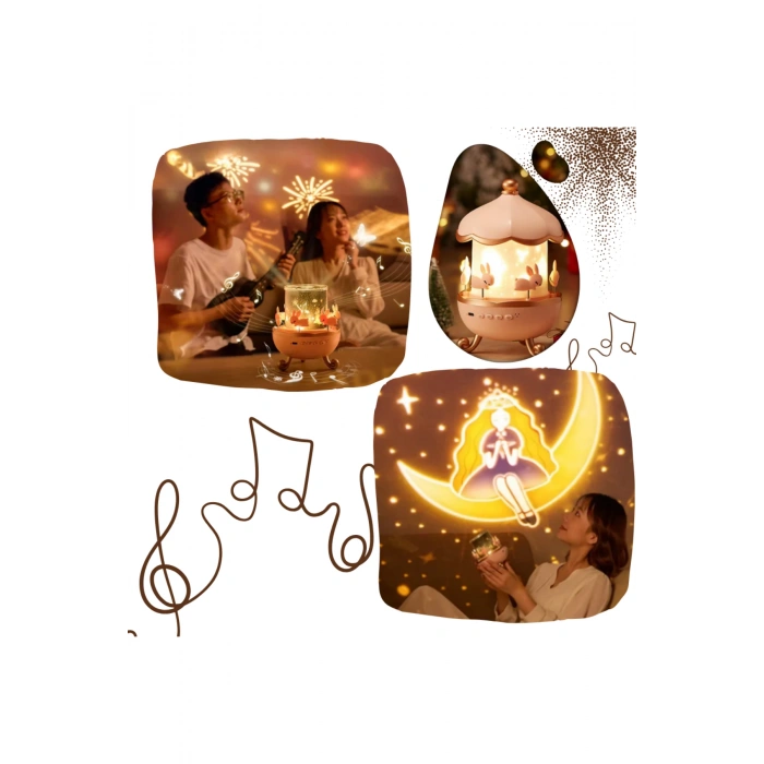 Glr Mxs-008 Atlıkarınca Figürlü Müzikli Gökyüzü Lamba - Yıldız ve Gezegen Projeksiyonlu