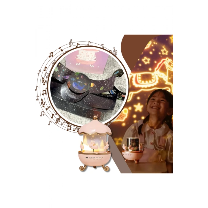 Glr Mxs-008 Atlıkarınca Figürlü Müzikli Gökyüzü Lamba - Yıldız ve Gezegen Projeksiyonlu
