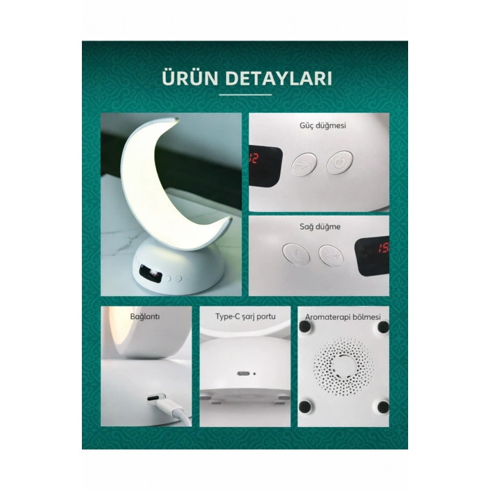 Glr SQ-902 Hilal Ay Tasarımlı Akıllı Kuran Hoparlörü ve Renkli Gece Lambası