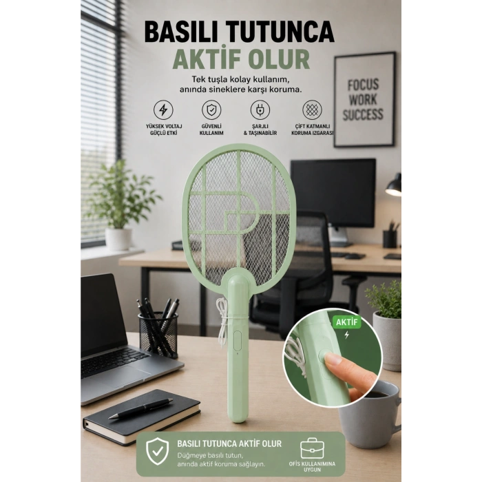 Glr USB-016 Yeşil Şarj Edilebilir Sinek Raketi Type-C Girişli  Sivrisinek ve Sinek Öldürücü Raket