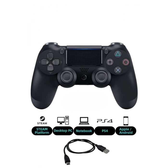 GlrTech P4 Siyah Kablosuz Oyun Kolu  Double Motor Titreşimli Şarj Edilebilir PS4 Uyumlu