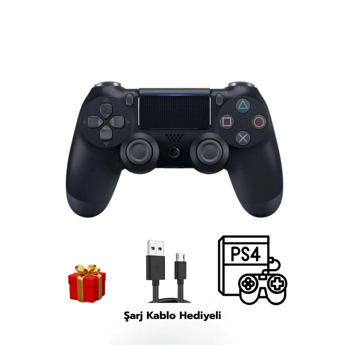 GlrTech P4 Siyah Kablosuz Oyun Kolu  Double Motor Titreşimli Şarj Edilebilir PS4 Uyumlu