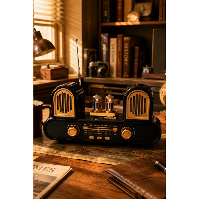 Golon RX-998 Siyah Nostaljik Şarjlı Radyo Bluetooth Hoparlör USB TF Kart FM/AM/SW 3 Bantlı