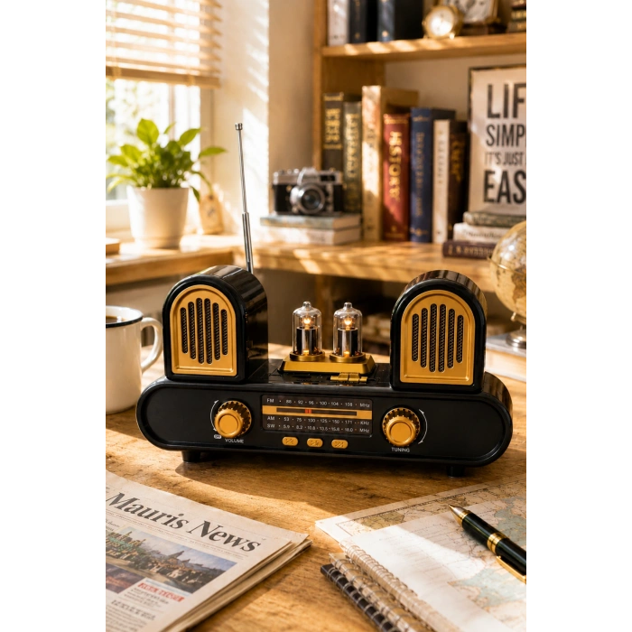 Golon RX-998 Siyah Nostaljik Şarjlı Radyo Bluetooth Hoparlör USB TF Kart FM/AM/SW 3 Bantlı