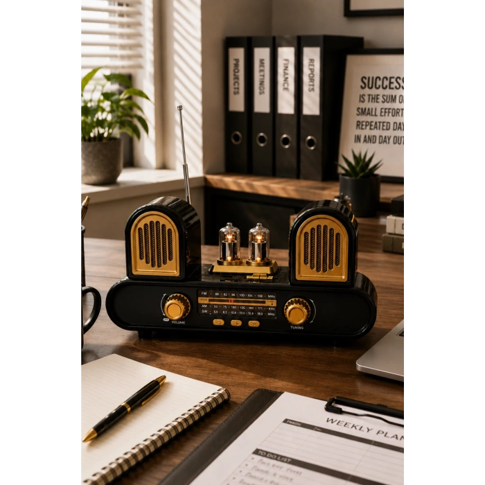 Golon RX-998 Siyah Nostaljik Şarjlı Radyo Bluetooth Hoparlör USB TF Kart FM/AM/SW 3 Bantlı
