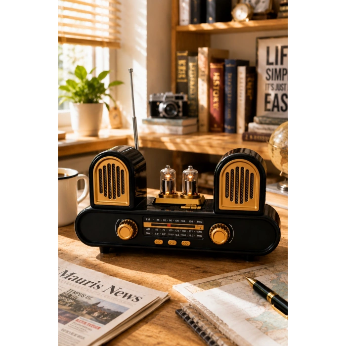 Golon RX-998 Siyah Nostaljik Şarjlı Radyo Bluetooth Hoparlör USB TF Kart FM/AM/SW 3 Bantlı