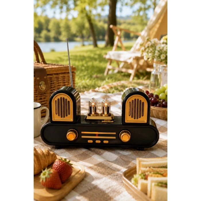 Golon RX-998 Siyah Nostaljik Şarjlı Radyo Bluetooth Hoparlör USB TF Kart FM/AM/SW 3 Bantlı
