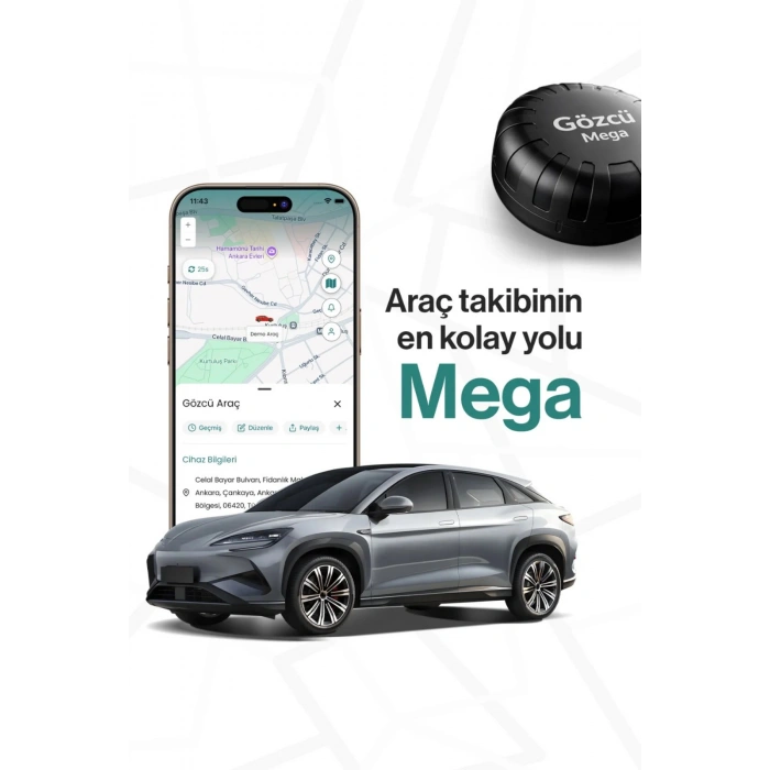 Gözcü Mega GPS Takip Cihazı SIM Kartsız, Mıknatıslı, 3 Yıl Pil Ömürlü Küresel Takip Cihazı