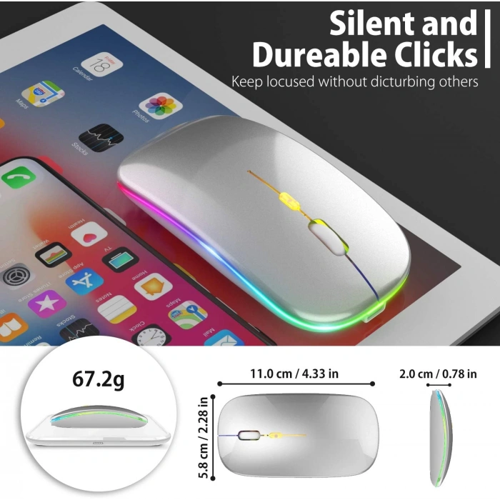 Blic Bwm6 Gri RGB Şarjlı Kablosuz 1600DPI Işıklı Kablosuz Sessiz Mouse