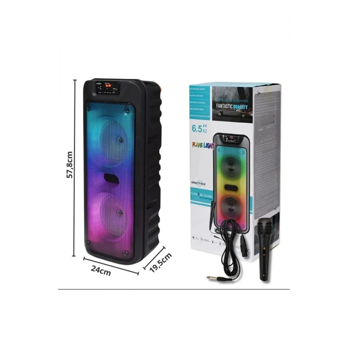 GTS-1703 Kablosuz Karaoke Hoparlör 6.5 x2 Çift Woofer Fm Radyo, Usb/Tf/Aux Desteği