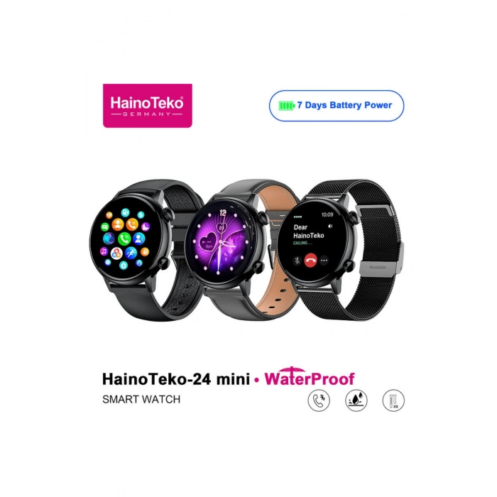HainoTeko-24 Siyah Akıllı Saat | AMOLED Ekran, Bluetooth Arama | 3 Farklı Kordon