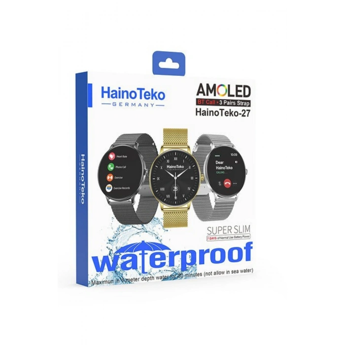 HainoTeko-27 Gold Akıllı Saat BT Görüşmeli, 3  Kordonlu AMOLED Ekran