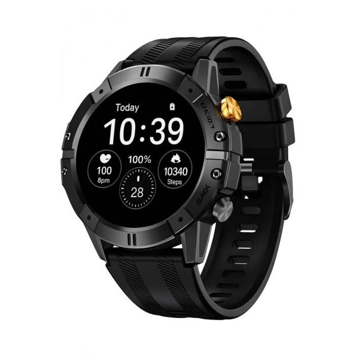 HainoTeko RW-58 Siyah AMOLED Ekran Akıllı Saat Su Geçirmez BT Aramalı + 3lü Kordon