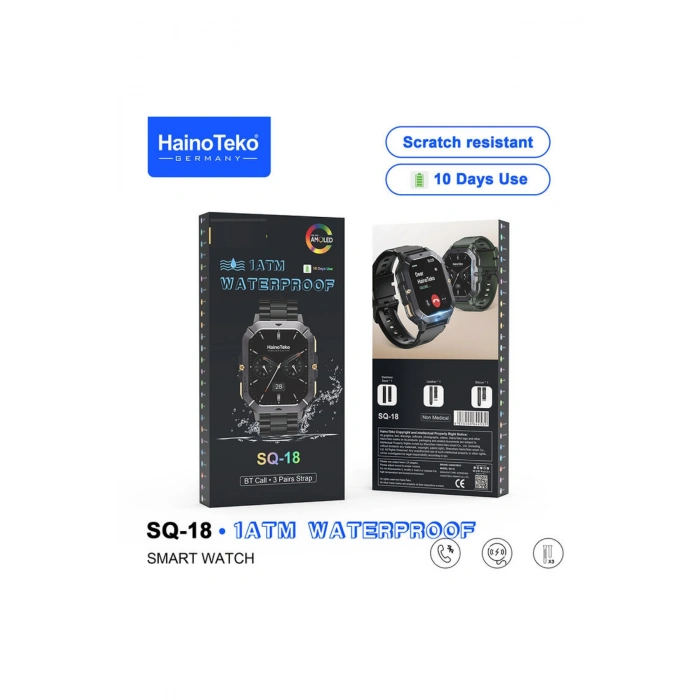 HainoTeko SQ-18 Yeşil Akıllı Saat | Sportif Tasarım, AMOLED Ekran, 1ATM | Bluetooth Arama