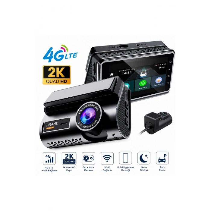 Harvox 2K Max Akıllı Araç Kamerası Ön 2K Arka Full HD Sim Kartlı 4G Bağlantılı Çift Yönlü Ses G-Sensör