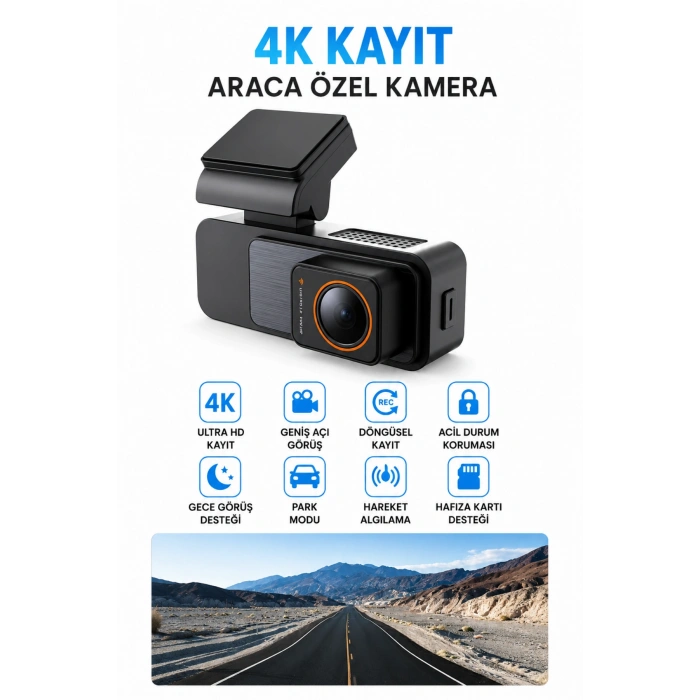 Harvox 4K Pro Araç İçi Kamera Seti  2 Kameralı (4K Ön + 1080P Arka), Wi-Fi, GPS Park Modu