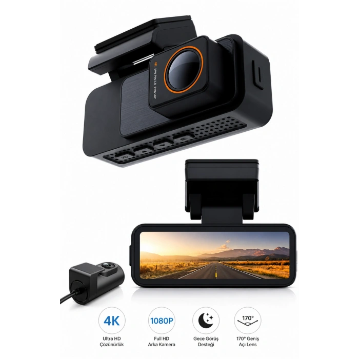 Harvox 4K Pro Araç İçi Kamera Seti  2 Kameralı (4K Ön + 1080P Arka), Wi-Fi, GPS Park Modu