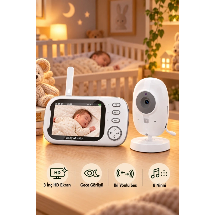 Harvox BC-001 Bebek Kamerası Lcd Ekranlı Gece Görüşlü Bebek Telsizi Bebek Odası Kamerası Monitörü