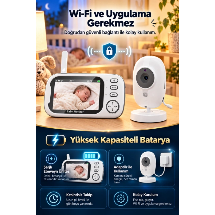 Harvox BC-001 Bebek Kamerası Lcd Ekranlı Gece Görüşlü Bebek Telsizi Bebek Odası Kamerası Monitörü