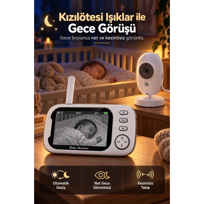 Harvox BC-001 Bebek Kamerası Lcd Ekranlı Gece Görüşlü Bebek Telsizi Bebek Odası Kamerası Monitörü