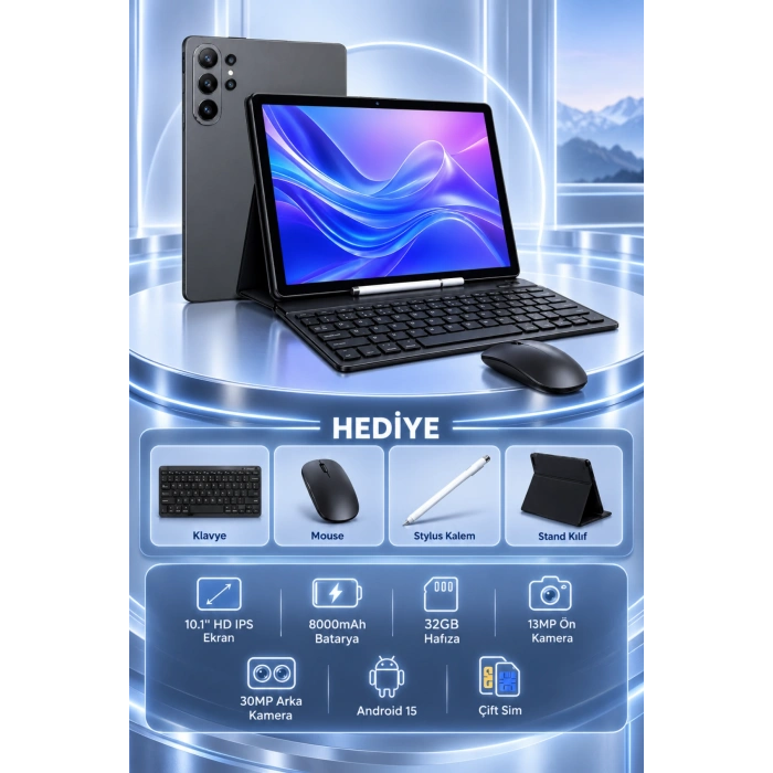 Hellopad S26 Android Tablet 4GB/32GB 10.1 HD 8000mAh Klavye Mouse Kılıf Kalem Tablet