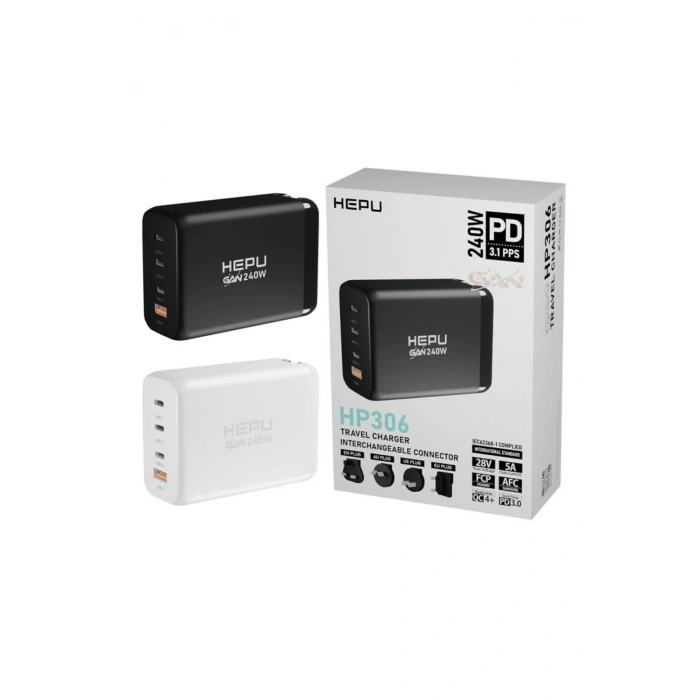 Hepu Hp-306 240Watt Gan Şarj Adaptörü 4-Port Hızlı Seyehat Adaptörü Universal PD 3.0 Qualcom