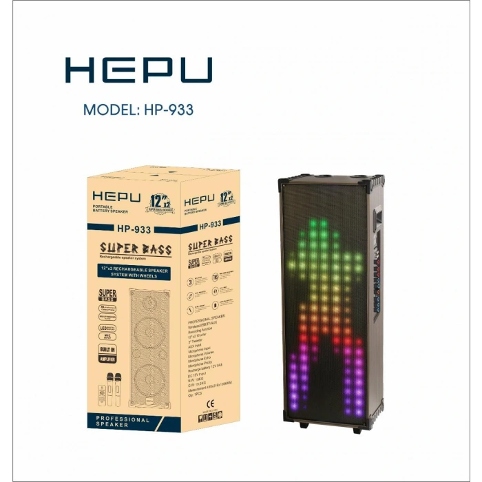 Hepu Hp-933 100W 2 Bluetooth Mikrofonlu Büyük Boy Parti Hoparlörü