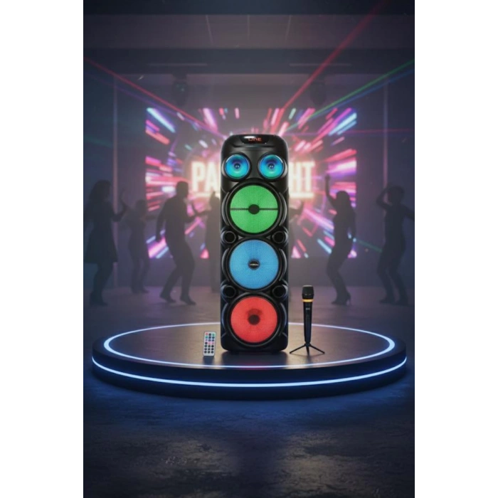 Hepu HP-974 Partybox Hoparlör  20W Güç 3 x 8 Woofer RGB Işık Efektleri Kablosuz Mikrofonlu