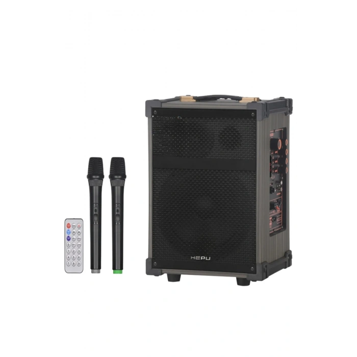 Hepu Hp-977 Partybox Bluetooth Hoparlör 12 Woofer 50W Güç 2 Kablosuz Mikrofon Kumanda