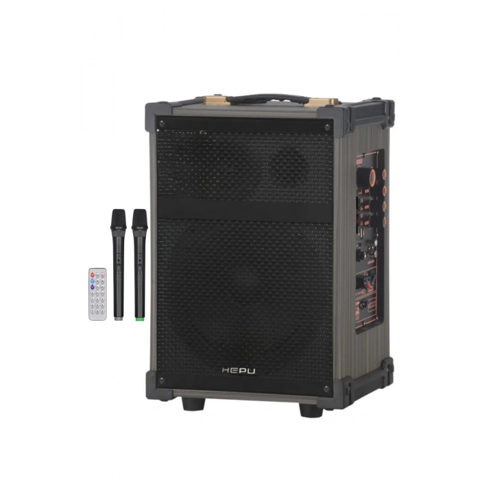 Hepu Hp-977 Partybox Bluetooth Hoparlör 12 Woofer 50W Güç 2 Kablosuz Mikrofon Kumanda