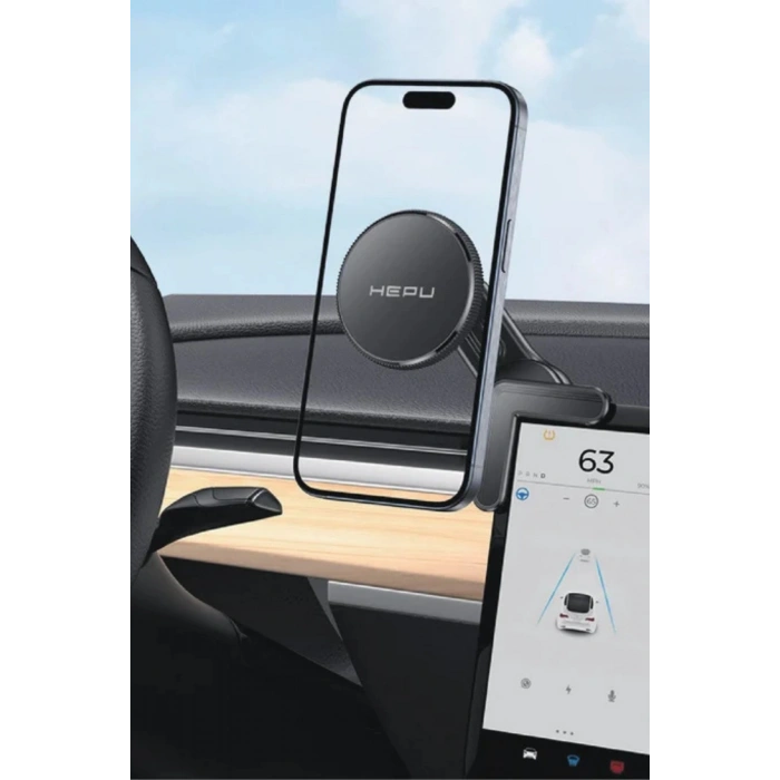 Hepu HP-A38 Magsafe Araç İçi Telefon Tutucu - Tesla/Merkezi Ekran Uyumlu, 360 Dönebilir Güçlü Mıknatıslı