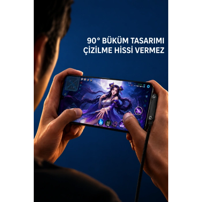 Hepu HP-ATC01 240W Type-C to Type-C Telefon Stantlı Örgülü Hızlı Şarj Kablosu 1.5m