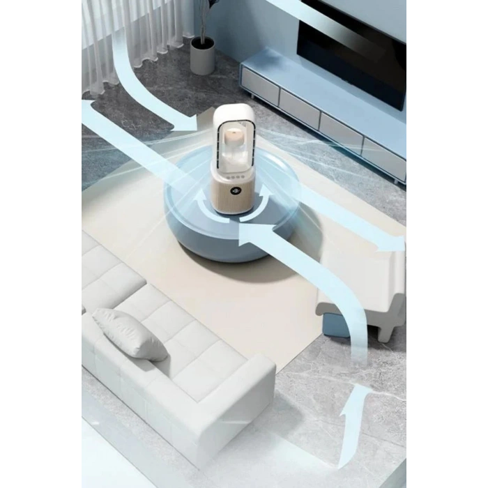 Hepu Hp-F27 Beyaz Dijital Ekranlı Sessiz Masaüstü Kule Vantilatör | 9 Kademeli Hız Type-C Şarjlı Taşınabilir Mini Fan