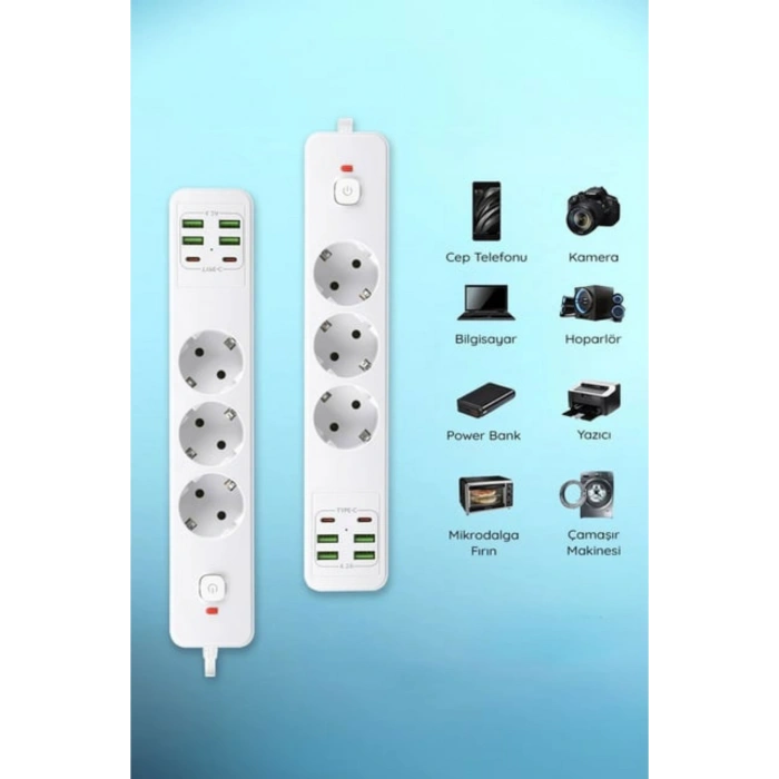 Hepu Hp-H11 Akıllı Power Socket 3 Priz + 4 USB + 2 Type-C 3000W Güç