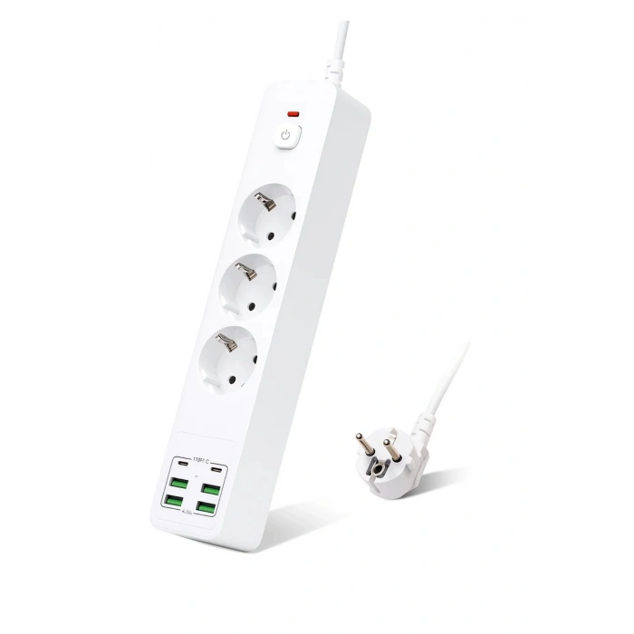 Hepu Hp-H11 Akıllı Power Socket 3 Priz + 4 USB + 2 Type-C 3000W Güç