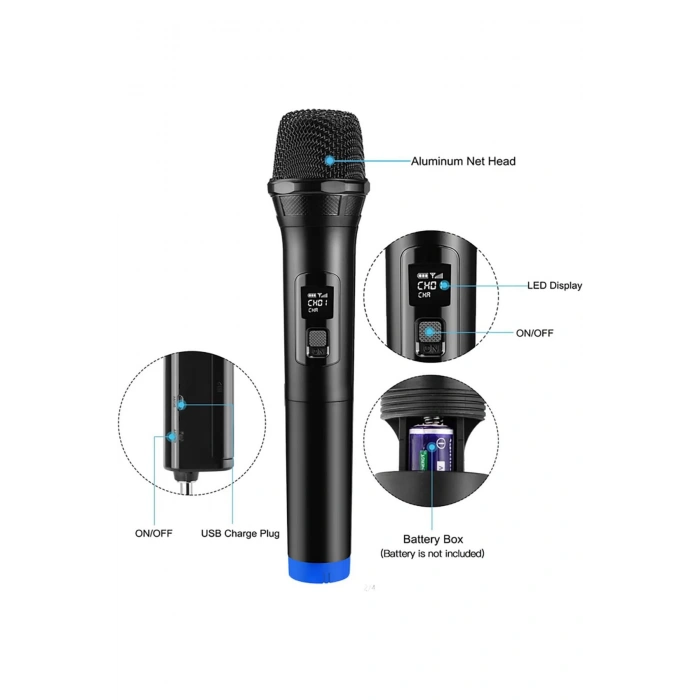 Hepu HP-M001 Çiftli Kablosuz Mikrofon Sistemi Dijital Ekranlı Ses Aktarımı Şarjlı Alıcı ile Pratik Kurulum