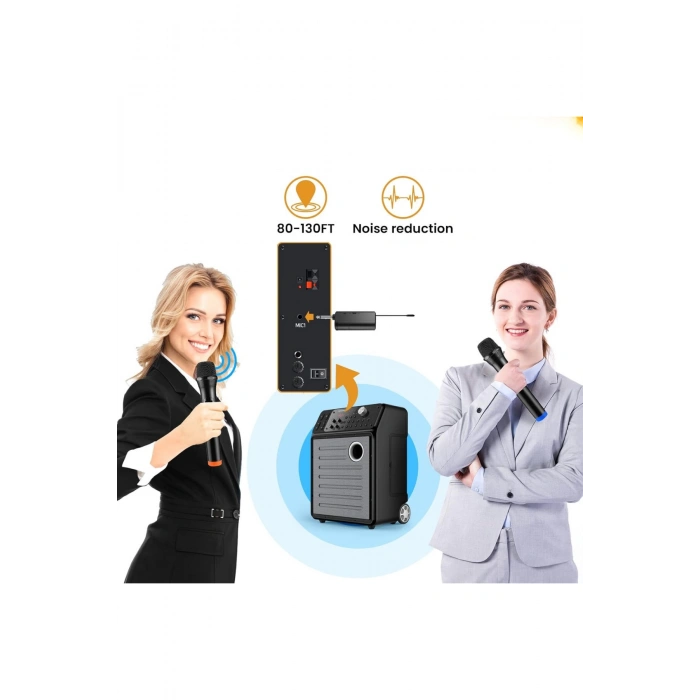 Hepu HP-M001 Çiftli Kablosuz Mikrofon Sistemi Dijital Ekranlı Ses Aktarımı Şarjlı Alıcı ile Pratik Kurulum