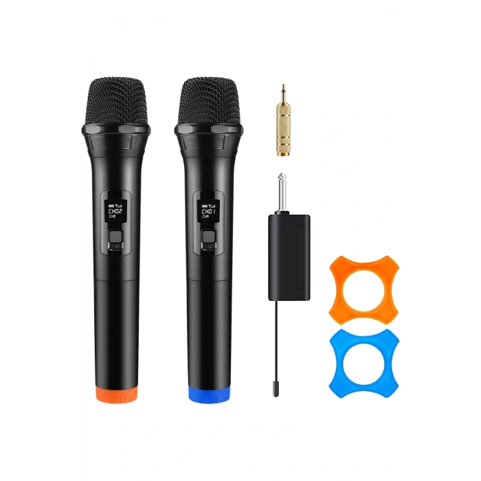 Hepu HP-M001 Çiftli Kablosuz Mikrofon Sistemi Dijital Ekranlı Ses Aktarımı Şarjlı Alıcı ile Pratik Kurulum