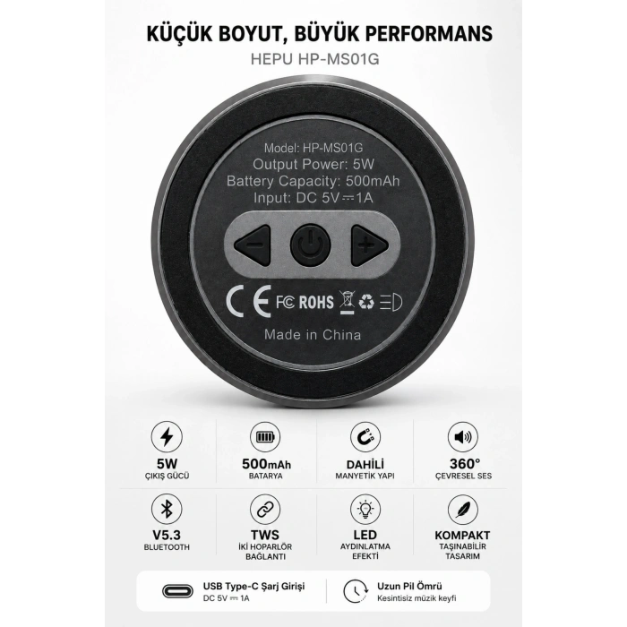 Hepu HP-MS01G Pembe Manyetik Telefon Tutuculu Kablosuz Bluetooth Hoparlör TWS Destekli