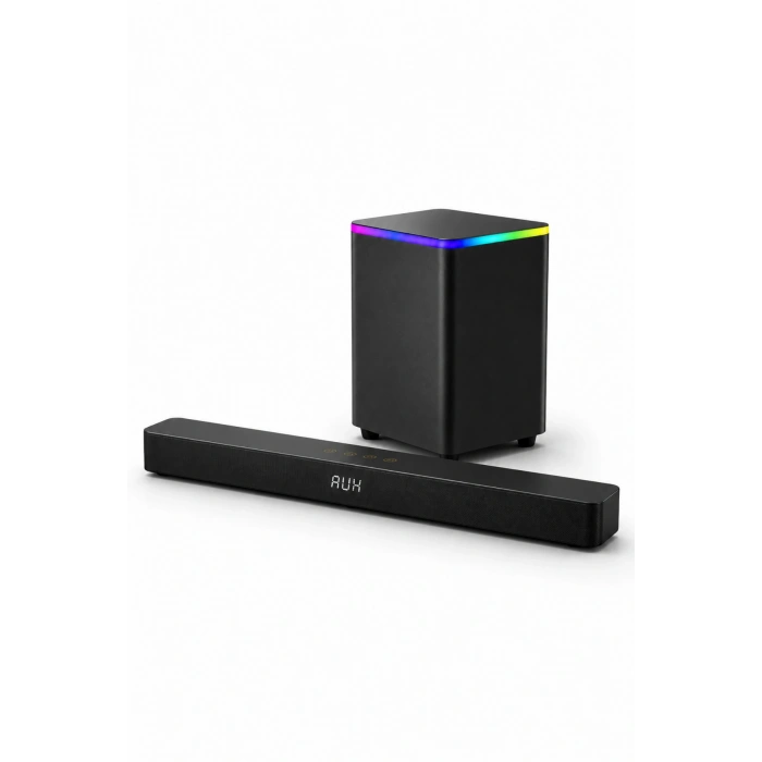Hepu HP-TV06 180W 2.1 Ch Kablosuz Subwoofer Soundbar Ev Sinema Sistemi - Bluetooth, HDMI ARC, Optik ve Renkli LED