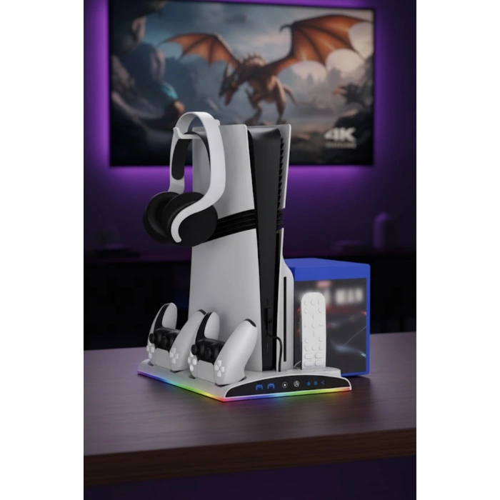 Hepu TP5-3570 PS5 Soğutucu Şarj Standı | DualSense Şarj RGB Işık 3 Fan Hızlı Dock İstasyonu