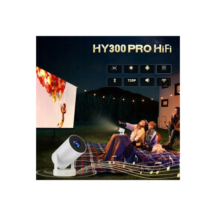 HY300ProMax Bataryalı Android Akıllı Projektör - 4K Destekli, WiFi6, Taşınabilir Ev Sineması