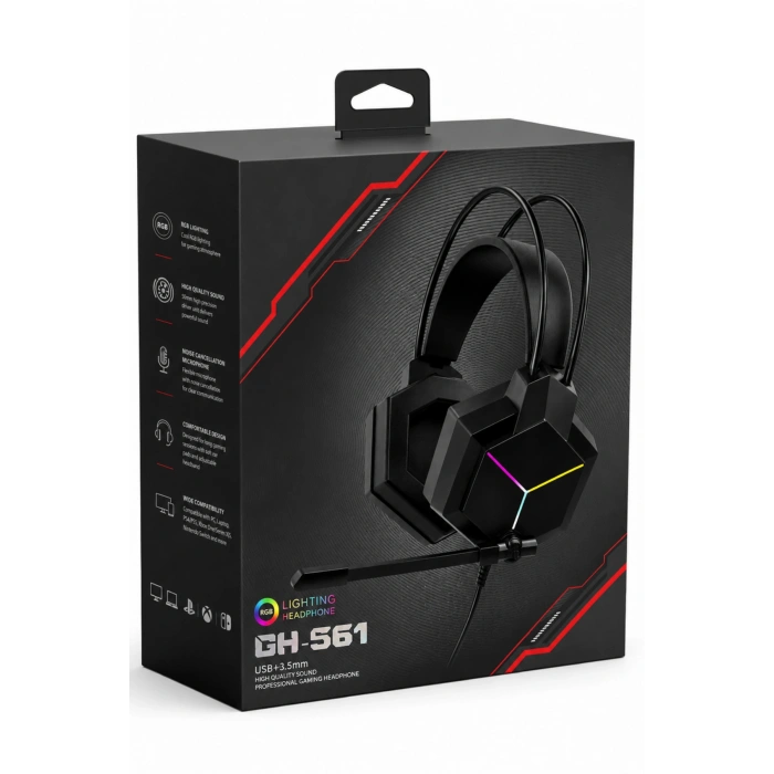 Jedel Gaming GH-561 RGB Işıklı Mikrofonlu Oyuncu Kulaklığı USB 50mm Sürücü