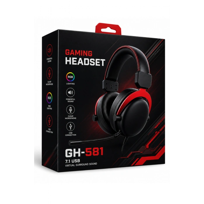 Jedel Gaming GH-581 7.1 USB Kablolu RGB Işıklı Mikrofonlu Oyuncu Kulaklığı